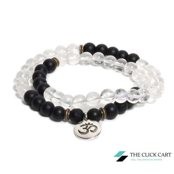 TCC™ Sphatik & Matt Black Agate Stone Om Bracelet